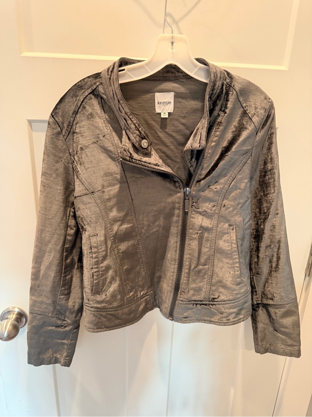 Kensie Jeans Medium Metallic Gray Moto Jacket Asymmetrical Zip